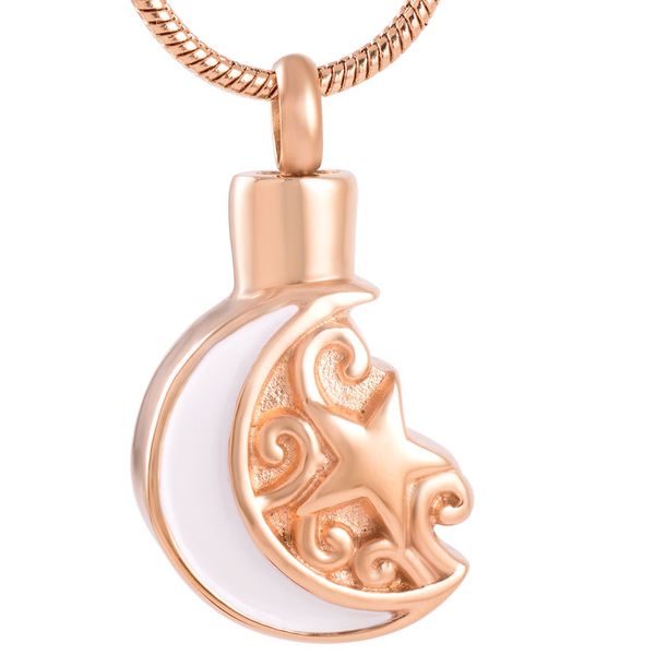 

z19111 moon and star stainless steel cremation urn necklaces you can put ashes in women men keepsake memorial jewelry, Silver