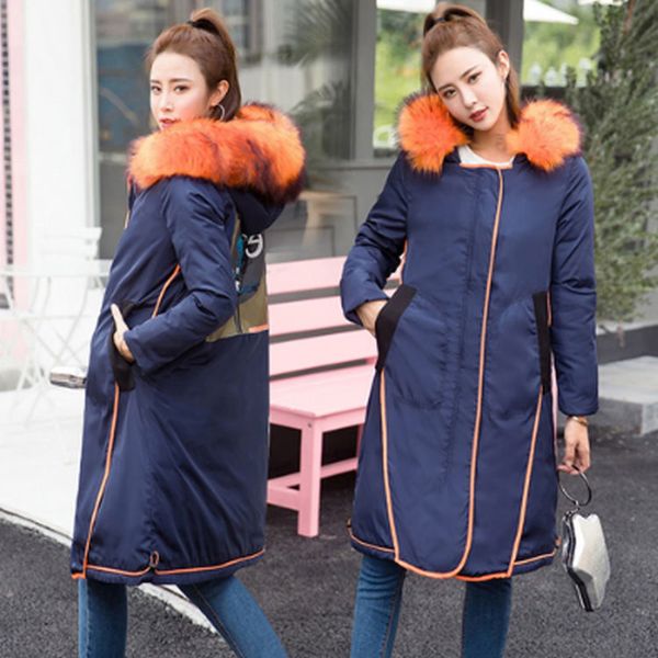 

2019 new parka womens winter coats womans long cotton casual fur hooded jackets warm parkas female overcoat coat ing, Black