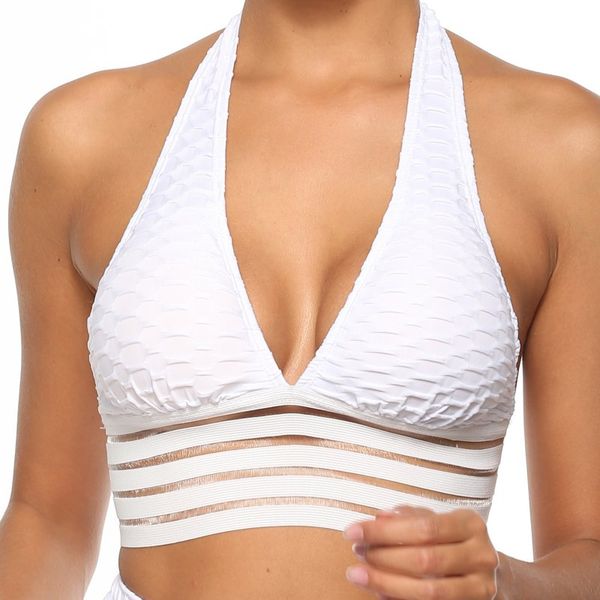 

hanging neck bra comfortable gathered breathable unning underwear yoga fitness without steel ring sports bra, White;black