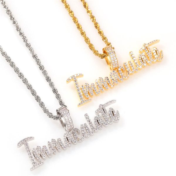 

new trendy men and women gold silver color full cz immaculate necklace with rope chain charms jewelry gifts