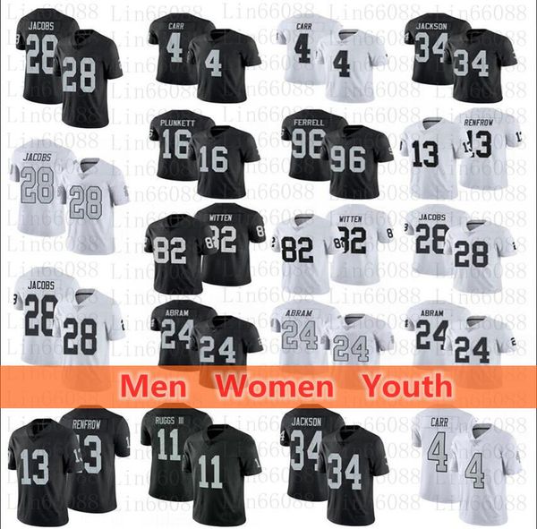 

men women youth raider 28 josh jacobs crosby bo jackson derek carr abram clelin ferrell jason witten hunter renfrow ruggs iii jerseys, Black;red