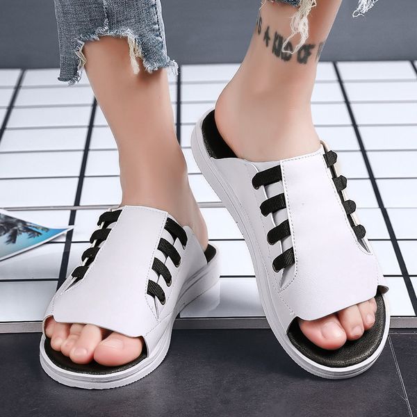 

summer sandals men leather classic water shoes 2019 slipper comfortable fashion sneakers beach flip flops terlik chanclas hombre, Black