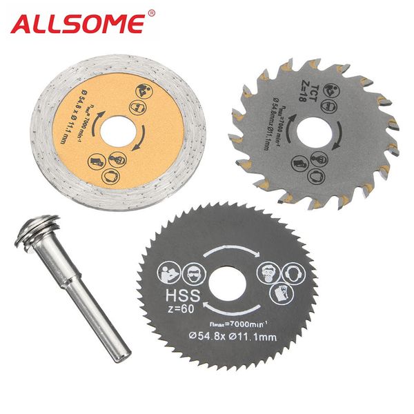 

allsome 3pcs hss 54.8mm wood circular saw blades with mandrel rotary cutting tool ht2410