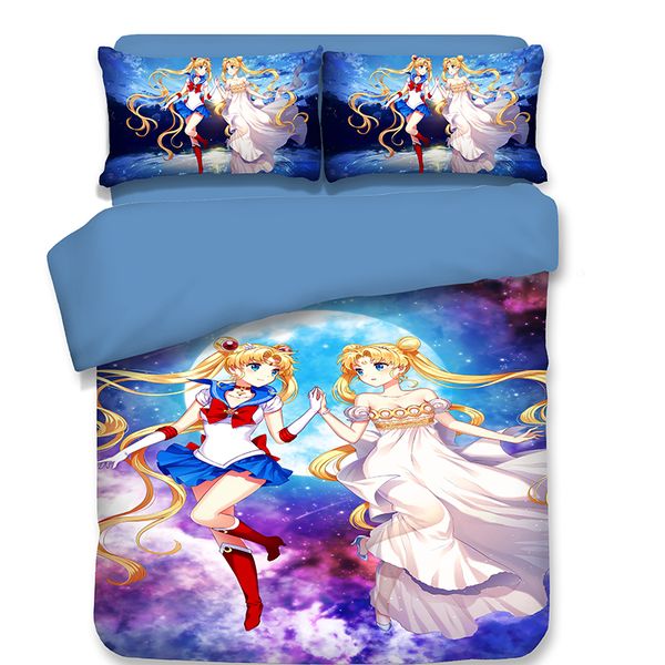 Bedding Sets 3d Japanese Anime Sailor Moon Girlish Children Blue