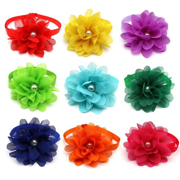 

50 pcs puppy cat pet bowties chiffon flower style bow tie adjustable puppy dog bow tie necktie dog grooming accessories