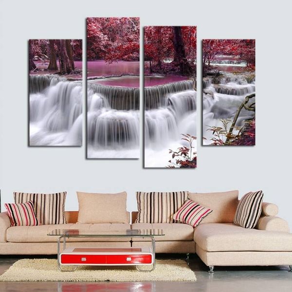 

4pcs/set unframed red fall forest landscape panting oil painting on canvas giclee wall art painting art picture for home decor