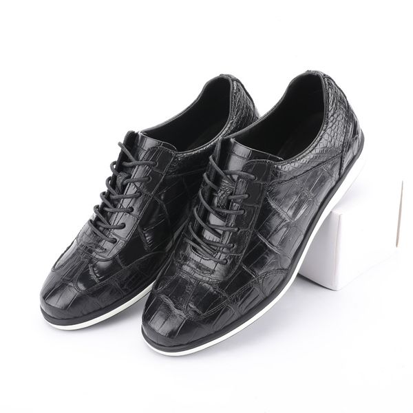 

authentic real crocodile belly skin male casual black sneakers genuine alligator leather soft rubble sole men lace-up flats shoe