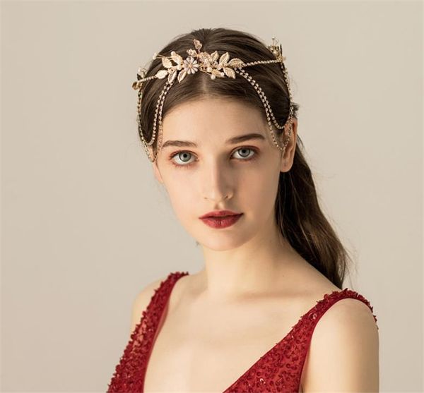 2020 Indian Hair Chain Gold Leaf Forehead Headband Wedding Bridal