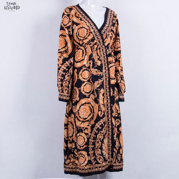 

2020 style fashion elegant women deep v neck floral print dress party formal long dress size s xl, Black;gray
