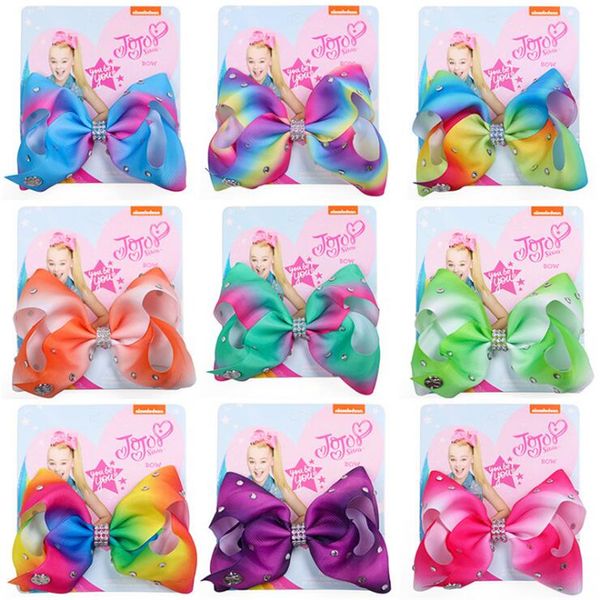 

jojo siwa hair bows 11 colors jojo bows with clip hair accessories for girls 5 inch rainbow hair bow ss123, Slivery;white