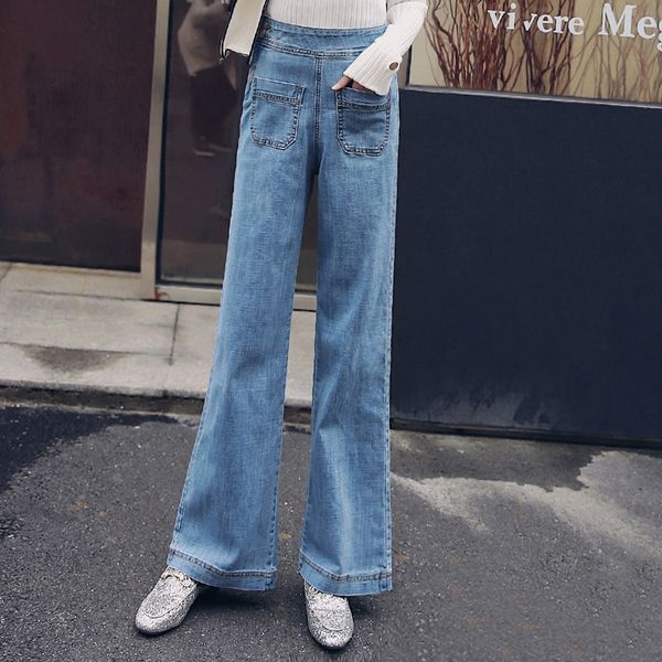 

spring high waist casual straight side closure type jeans trousers femme sky/dark blue denim pants vaqueros de mujer de 2019 new