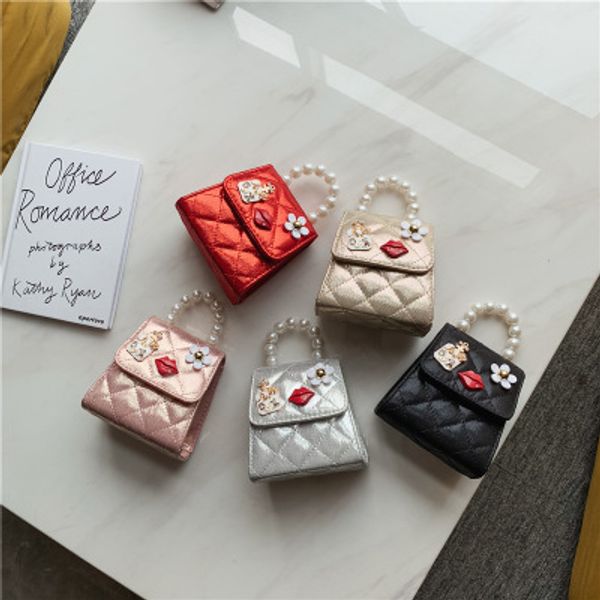 

детские кошельки 2019 новейшие корейский решетки алмаза pearl сумка mini princess мода для девочек подарки на день рождения, White
