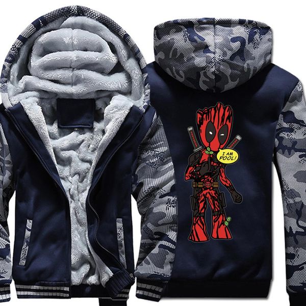 

casual warm wool liner coats men long sleeve zipper brand sweatshirts hipster deadpool groot i am pool jackets 2019 winter hoody, Black