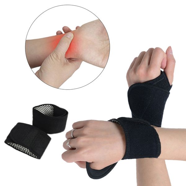 

vertvie 1 pair self-heating health care wrist belt sports wristbands men sporting protector gym power training bracers women, Black;red