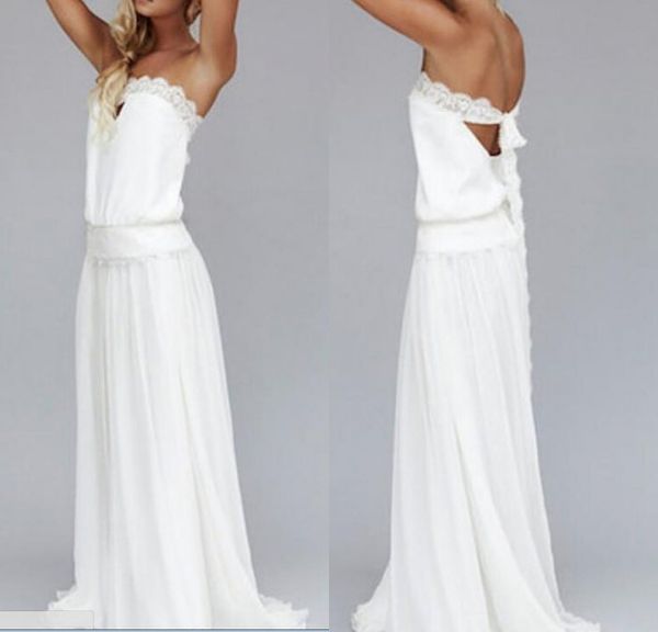 

2019 vintage dresses 1920s beach wedding dress dropped waist bohemian strapless backless boho bridal gowns lace ribbon custom made, White