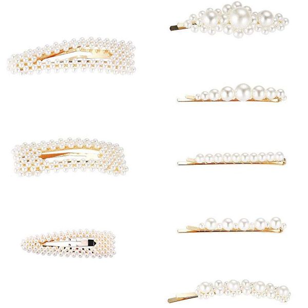 

pearl hair clip for women hair pins for girls decorative pearl alligator clips gold fashion styles (8pcs, Golden;white