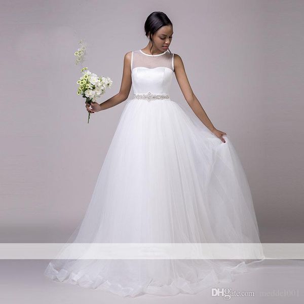 

белое свадебное -линии без рукавов тюль свадебное платье с аксессуарами кристалл талии украшено стиль пляж свадебное платье professional, White