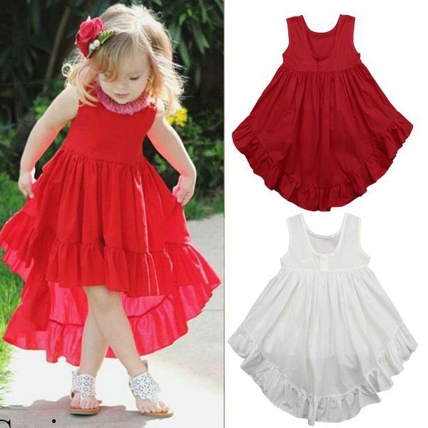 

0-5y лето boho отпуск платье принцессы младенец детские ребёнки одежда оборки твердый рукава a-line платье sundress, Red;yellow