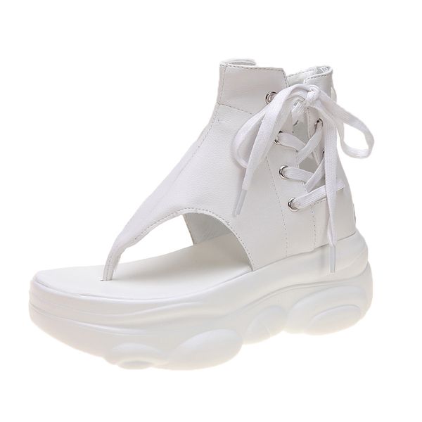 

2020 summer white high help women platform sandals 8cm wedges comfortable casual shoes woman beach flip flops ladies footwear, Black