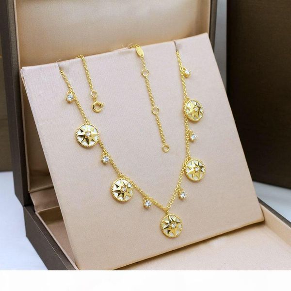 

gold plated necklaces female 925 sterling silver eight-pointed star compass necklaces designer rose des vents jewelry
