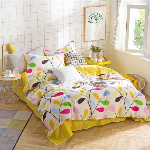 

white yellow bedding sets duvet cover leaves bed sheets pillowcases twin  king quilt comforter cover fashion bedclothes