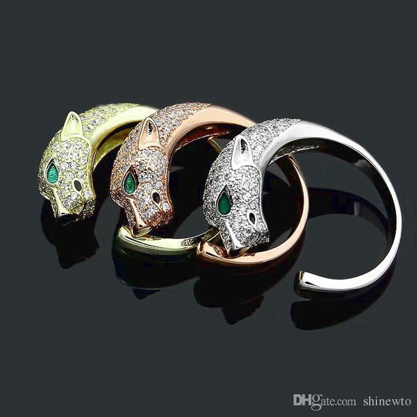 

fashion lady 316l titanium steel full diamond leopard panthere wedding engagement 18k gold plated open rings, Slivery;golden