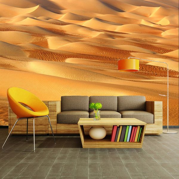 Benutzerdefinierte 3D Stereo Wandbild Moderne einfache gelbe Wüste Fototapete Theme Hotel Restaurant Wohnzimmer Natur Wandmalerei Dekor