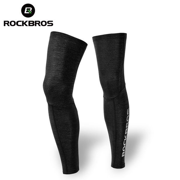 

rockbros ice silk lycra cycling legwarmers anti-uv sunscreen gaiter leg sleeves breathable high elasticity sports men leggings, Black