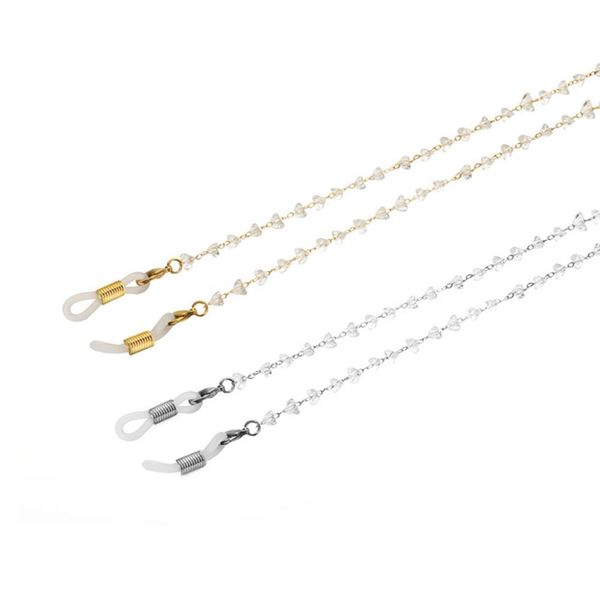 

charm clear beaded eyeglass holder sunglasses rope necklace cord lanyard glasses chain neck strap, Silver