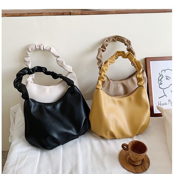 

new pleated design shouler bag pu leather fashion strap small dumpling tote french ladies elegant travel handbag for women 2020