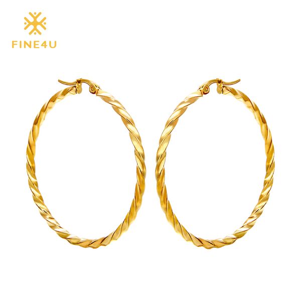 

2018 новый fine4u e007 нержавеющей стали 316l хооп серьга круглого круг витая серьги для женщин свадебных ювелирных изделий, Golden;silver