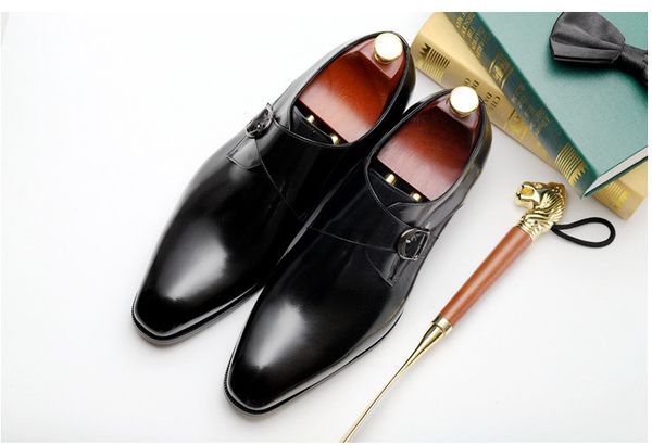 

popular men fashion square toe genuine leather handmade oxfords all season new style summer slip on breathable office work shoes, Black