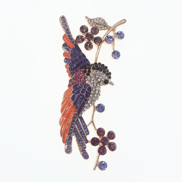

4 inch swallow bird flower brooch pin gold tone rhinestone crystal purple and orange enamel brooches animal jewelry pins, Gray