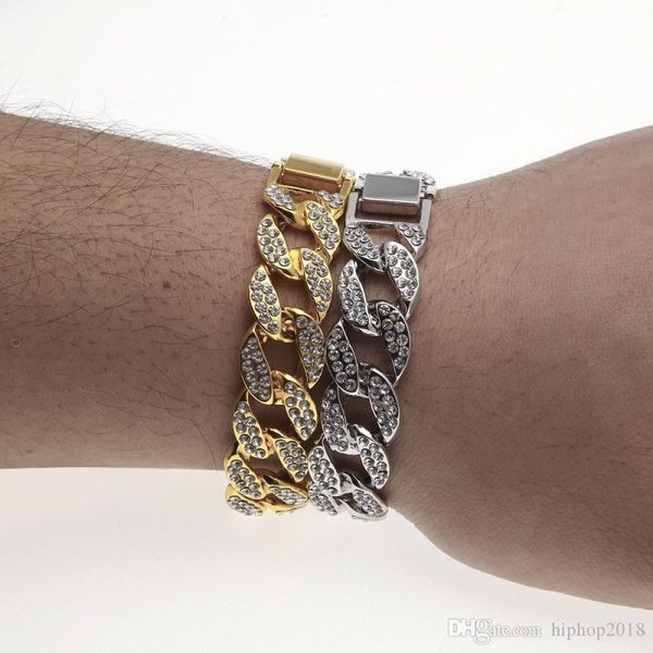 

mens iced out gold bracelet silver cuban link chain bracelets fashion rhinestone bracelet hip hop jewelry, Black