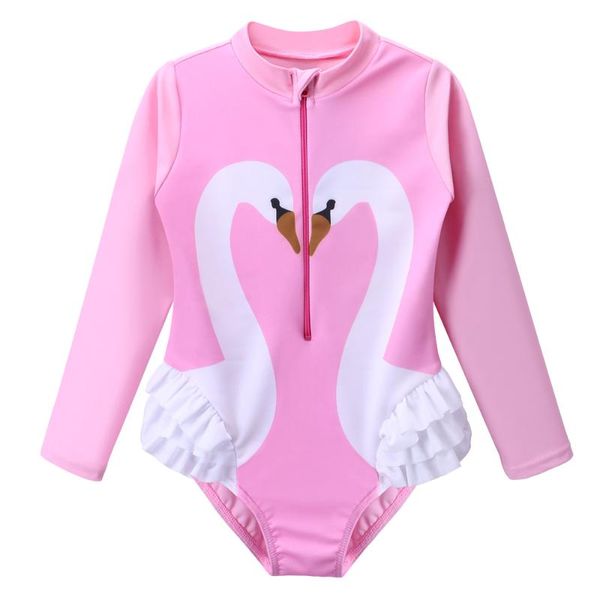 

baohulu pink girls swan swimwear long sleeve kids swimsuit one piece uv50+ children beach bathing suit for girls teens 4-11 yrs