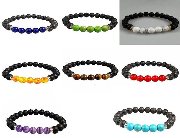 

handmade natural 8mm black volcanic lava stone tiger eye lapis lazuli healing round beads stretch beaded bracelet unisex
