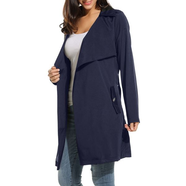 

осень куртка 2019 женщин пальто с длинным рукавом твердые повседневная wrap belted легкий ветрозащитный длинные пальто женская куртка весна, Tan;black