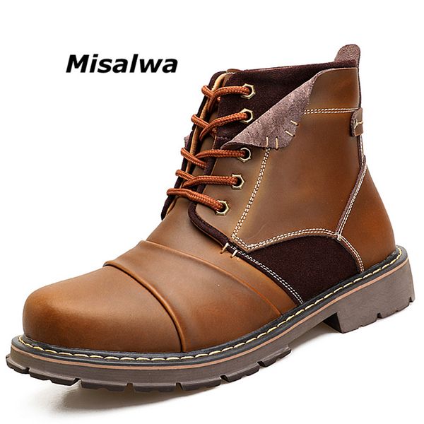

misalwa 2019 black brown composite toe work boots for men leather splicing autumn safety working shoes winter ankle botas hombre