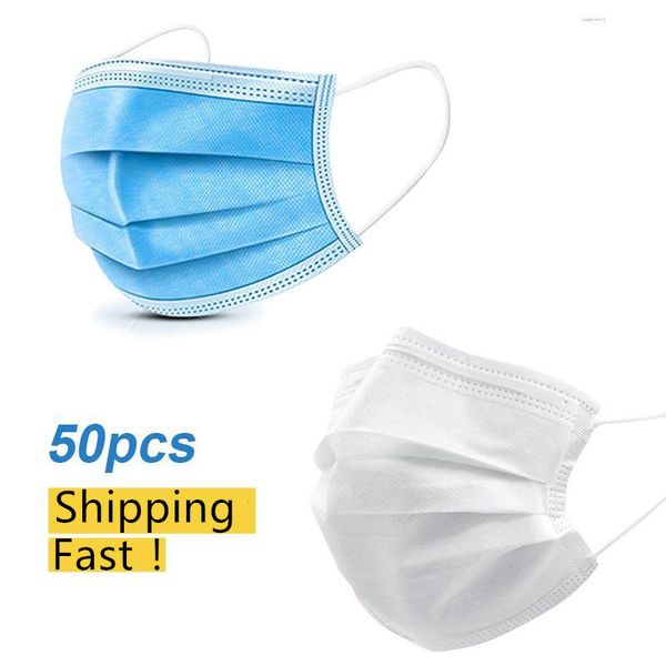

в наличии! 50 шт / коробка белые или синие маски одноразовые маски для лица маска для рта одноразовые 3 слоя нетканого пылезащитного дымка-д