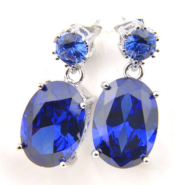 orecchini luckyshine fascino nuovo argento 925 ovale svizzero topazio blu gemme europa popolare per donna orecchini di cristallo zircone orecchini gioielli