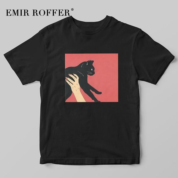 

emir roffer funny black cat print t-shirt female graphic tees women 90s fashion ulzzang harajuku kawaii shirt summer, White