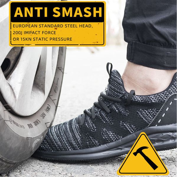 

dropshipping puncture-proof safety shoes indestructible steel toe work shoes outdoor breathable men, Black