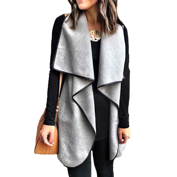 

grey turn down collar irregular women vest 2019 fashion autumn elegant streetwear loose casual jackets female winter clothing, Black;white