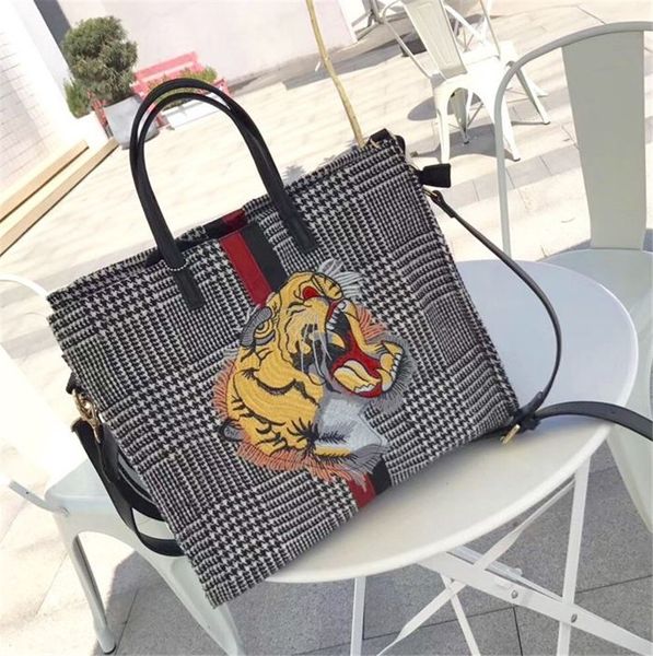 

designer handbag tiger head embroidery velvet tote bag spring and summer shoulder slant span portable thousand bird plaid canvas bags 5