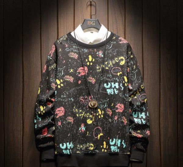 

мужская осень дизайнер толстовки круглый вырез с длинным рукавом цветочный принт мода стиль homme одежда повседневная одежда, Black