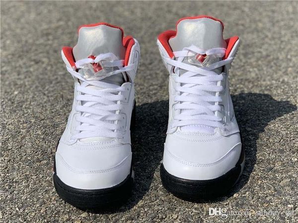 

air authentic high og 5 fire red retro basketball shoes white fire red black 3m reflective tongue men sports sneakers da1911-102 with box