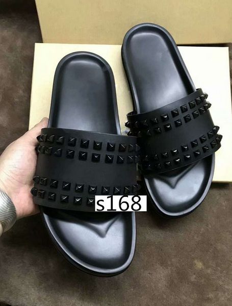 

donna studded flat slippers designer willow nails soft bottom rubber slippers men rivet junior spikes flat slipperswith boxs, Black