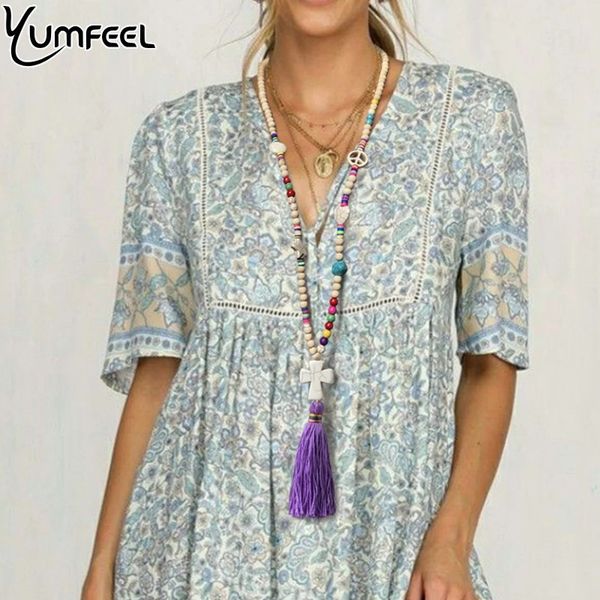 

yumfeel new purple tassel cross necklace jewelry long beaded women necklaces trendy, Silver