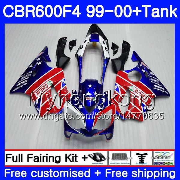 Bodys + Tank для Honda CBR 600 F4 FS CBR 600F4 Глянцевая голубая рамка CBR600F4 99 00 287HM.AA CBR600FS CBR600 F 4 CBR600 F4 1999 2000 Обструкция
