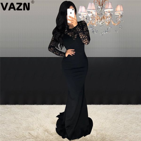 

vazn горячие популярные secy клуб неопрятная дизайнер лоскутная кружева твердая вокруг шеи полный рукава женщины высокой талией русалка maxi, Black;pink